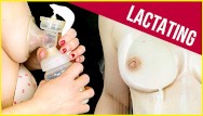 Breast lump round - Lactating my breast milk pumping and smearing lactation milking close up