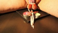 Caning on the bottom Easter cbt egg painting torture. candle wax and caning. bdsm ballbusting.