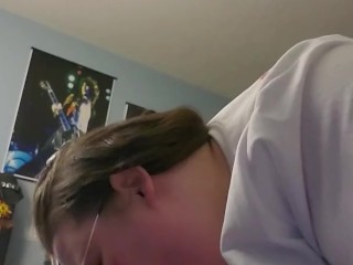 My neighbor cums in my mouth BBW glasses blowjob