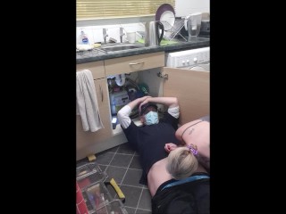 Mature Cheating Wife with Plumber. Footplay, BJ, Rides his Cock and Fucked from Behind