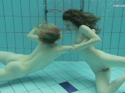 Horny Russians swimming naked and touching bodies