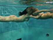 Swimming naked and horny undressing teens in the pool