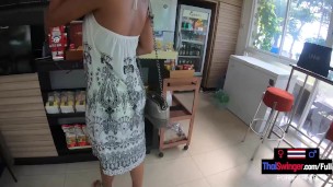 Thai teen girlfriend with an amazing ass fucked hard on a balcony after sucking4